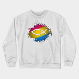 Paint Splatter Pansexual Pride Flag Fish Symbol Crewneck Sweatshirt